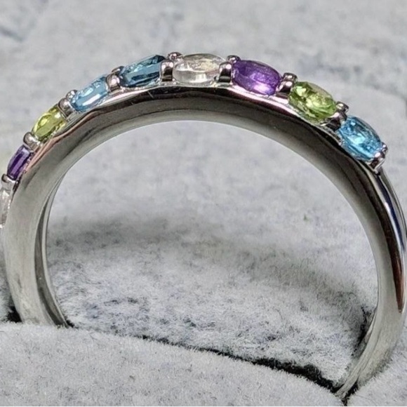 Genuine Multi-Gemstones Sterling Silver Ring - Picture 6 of 7
